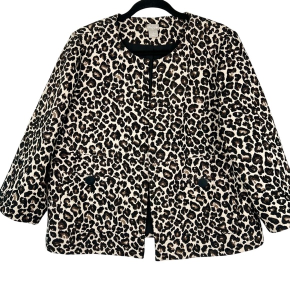 Chico's Jacquard Leopard Print Jacket Sz 2 US Size L - Picture 2 of 13